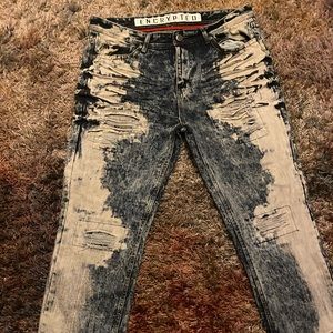 MENS Encrypted destroyed shredded acid washed jeans size 38 with 30 inseam